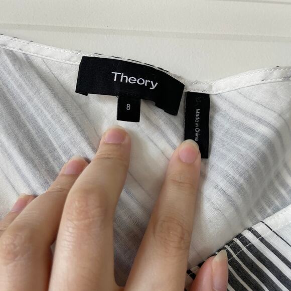 Theory Women's Size 8 Black & White Spaghetti Strap Striped Summer Athens Dress - Picture 8 of 12